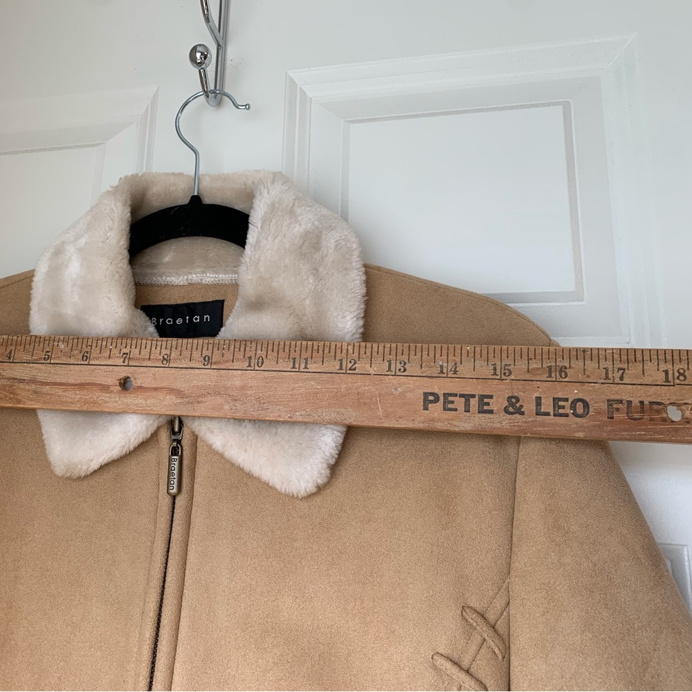 Y2K Braetan Coat Women's Faux Suede Fur Lined Pockets Tan Zip Penny Lane Sz M - Picture 11 of 15
